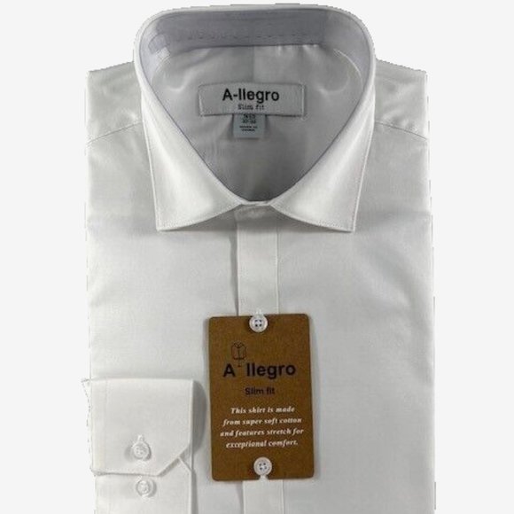 A-llegro Men's Dress Shirt White Convertible Cuff Slim Fit Sizes 14.5 - 18.5 - Picture 1 of 3